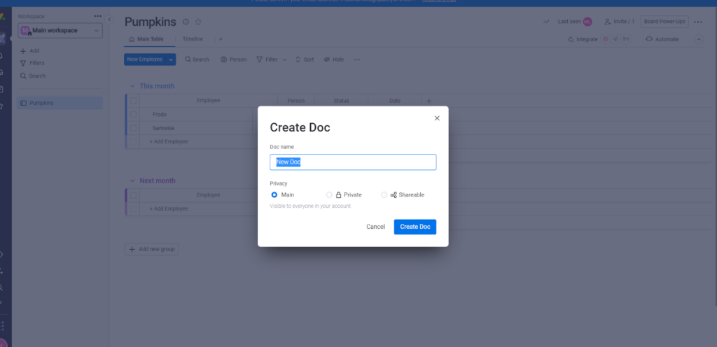 Create new document in monday.com knowledge base