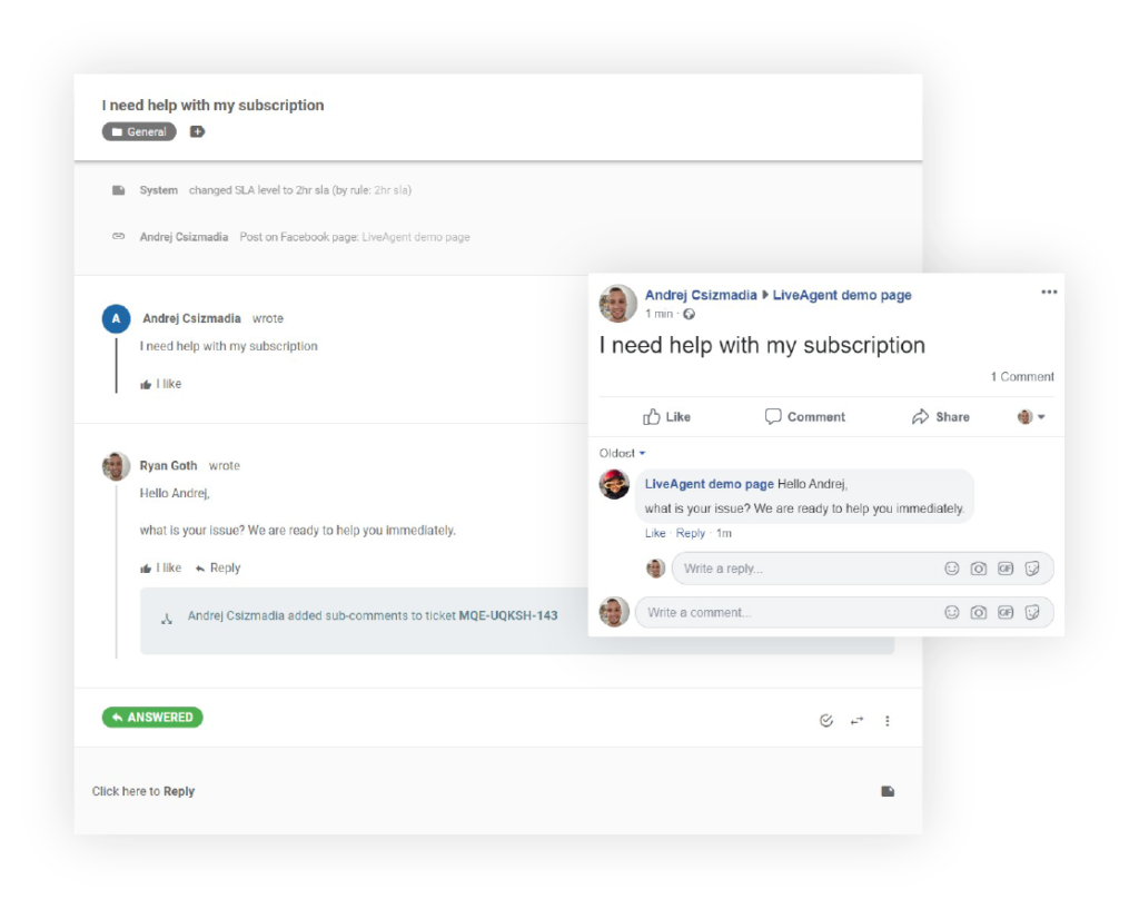 كيف يبدو الأمر في LiveAgent مقابل Facebook