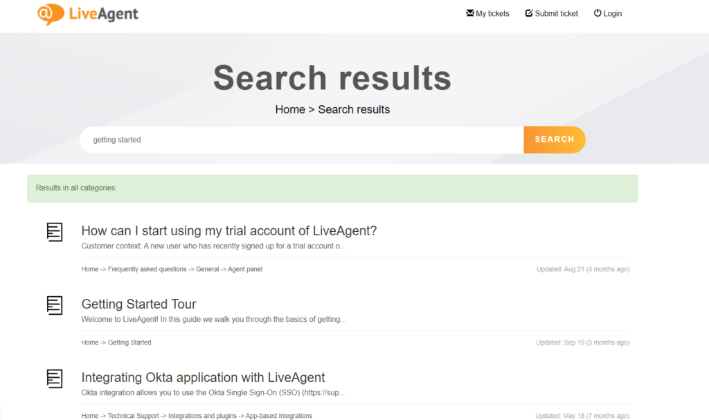 قاعدة معرفة LiveAgent مع دلائل مستخدم متعددة