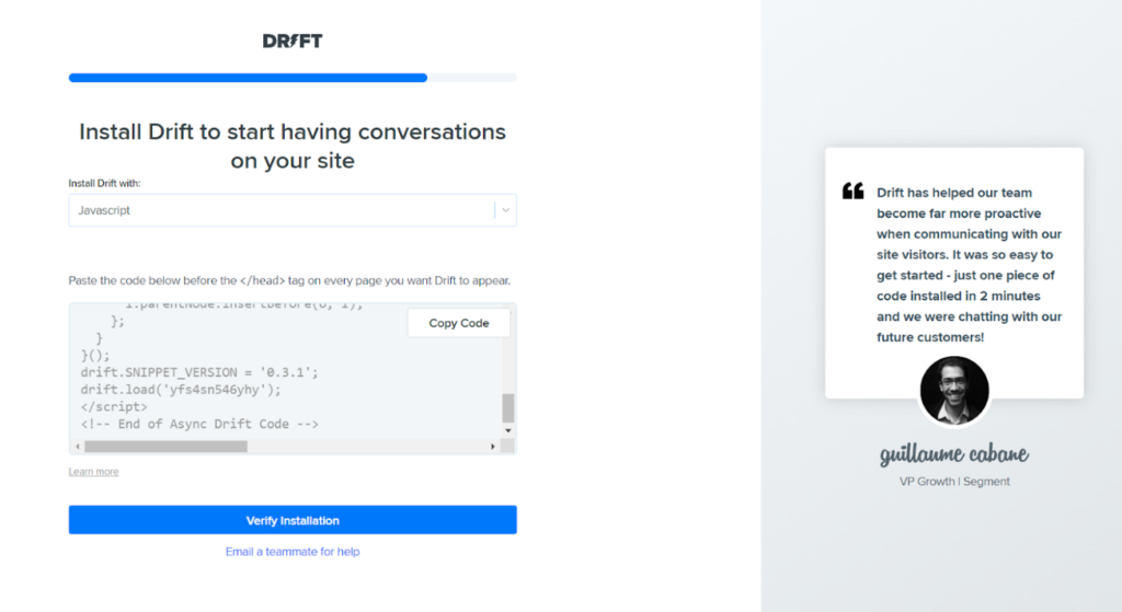 Drift - chatbot installation